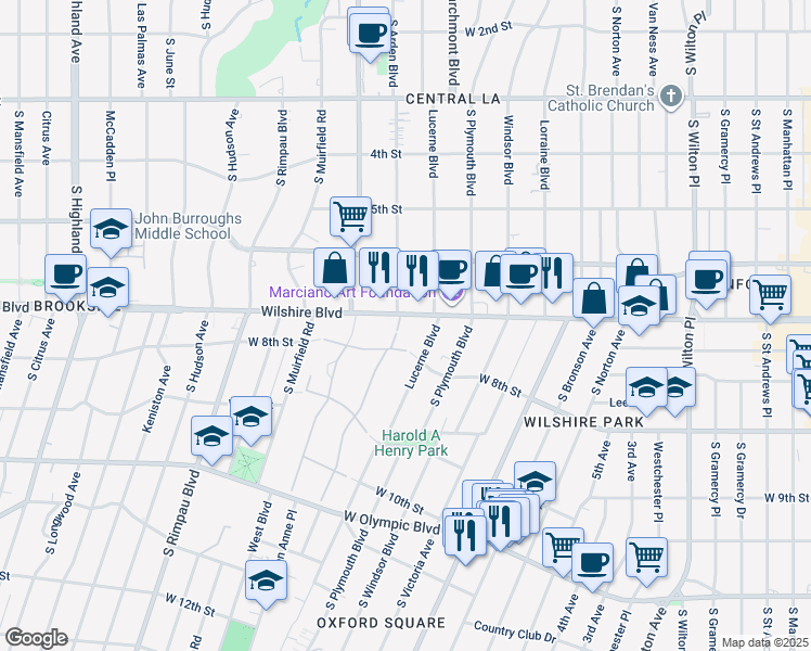 map of restaurants, bars, coffee shops, grocery stores, and more near 4463 South Arden Boulevard in Los Angeles