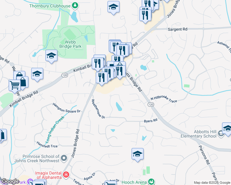 map of restaurants, bars, coffee shops, grocery stores, and more near 11492 Mabry Park Place in Johns Creek