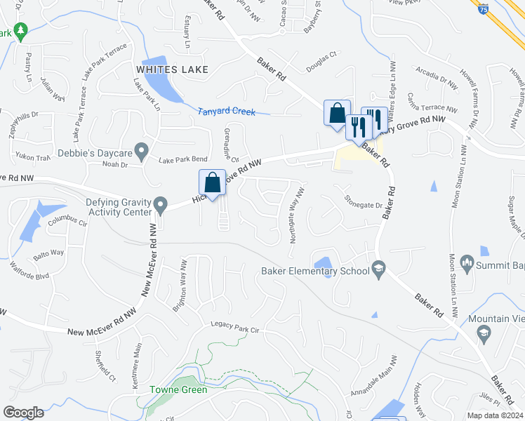 map of restaurants, bars, coffee shops, grocery stores, and more near 4329 Chesapeake Trace in Acworth