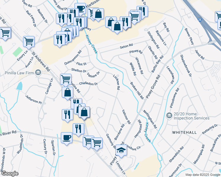 map of restaurants, bars, coffee shops, grocery stores, and more near 300 Challedon Court in Columbia
