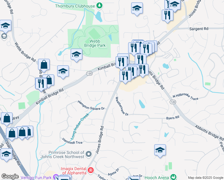 map of restaurants, bars, coffee shops, grocery stores, and more near 4890 Weathervane Drive in Alpharetta