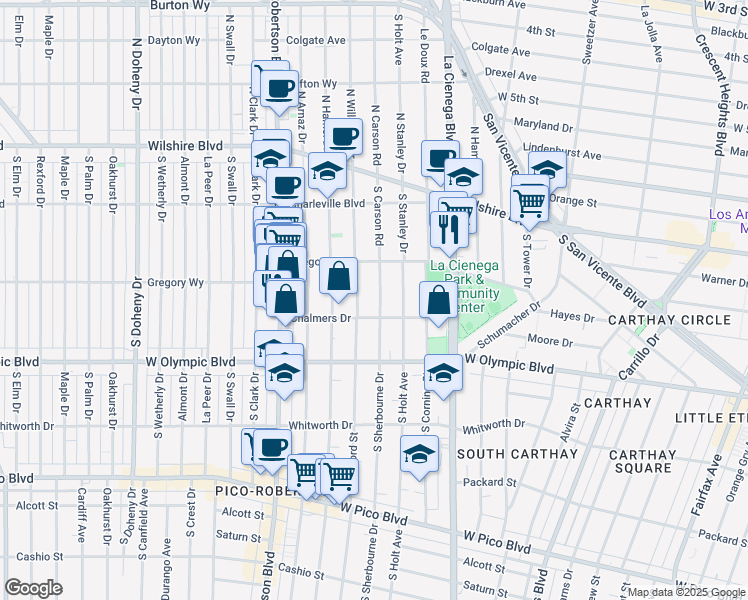 map of restaurants, bars, coffee shops, grocery stores, and more near 828 South Bedford Street in Los Angeles
