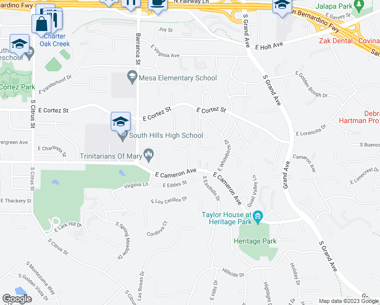 map of restaurants, bars, coffee shops, grocery stores, and more near 720 South Prospero Drive in West Covina