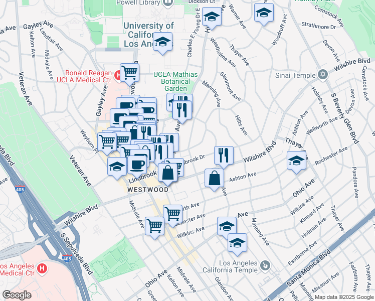 map of restaurants, bars, coffee shops, grocery stores, and more near 966 Malcolm Avenue in Los Angeles
