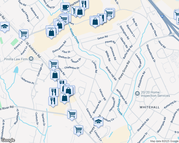 map of restaurants, bars, coffee shops, grocery stores, and more near 300 Challedon Court in Columbia