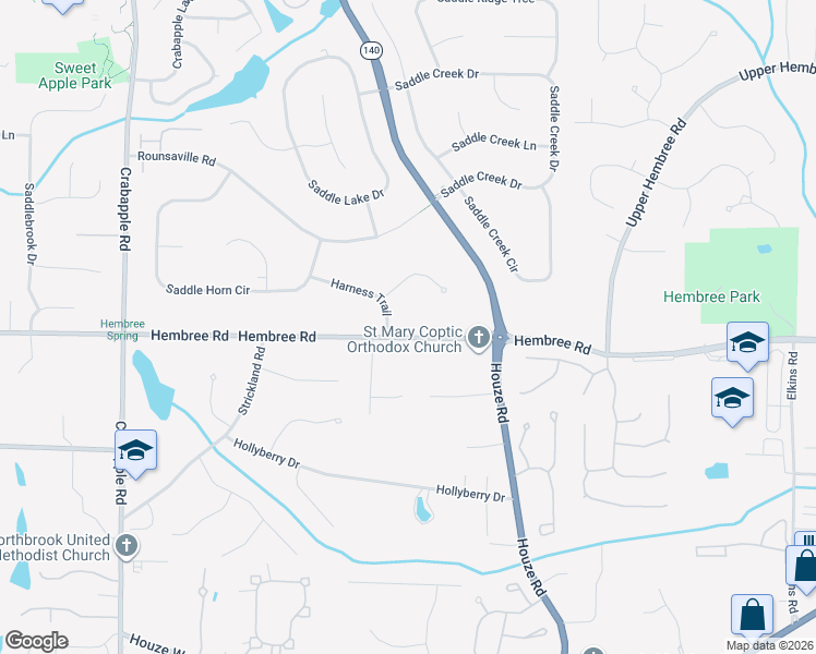 map of restaurants, bars, coffee shops, grocery stores, and more near 620 Hembree Road in Roswell
