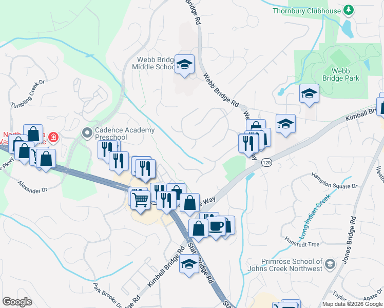 map of restaurants, bars, coffee shops, grocery stores, and more near 1335 Tahoe Pines Circle in Alpharetta