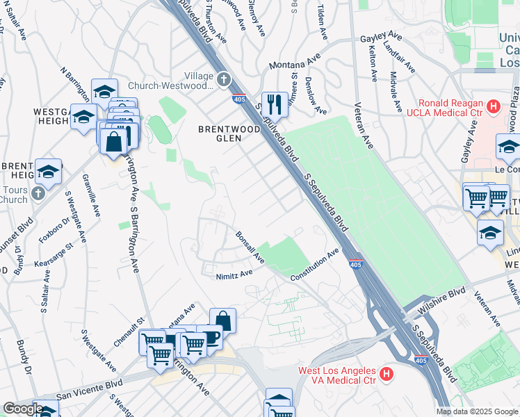map of restaurants, bars, coffee shops, grocery stores, and more near 11439 Chenault Street in Los Angeles
