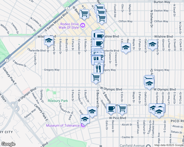 map of restaurants, bars, coffee shops, grocery stores, and more near 306 South El Camino Drive in Beverly Hills
