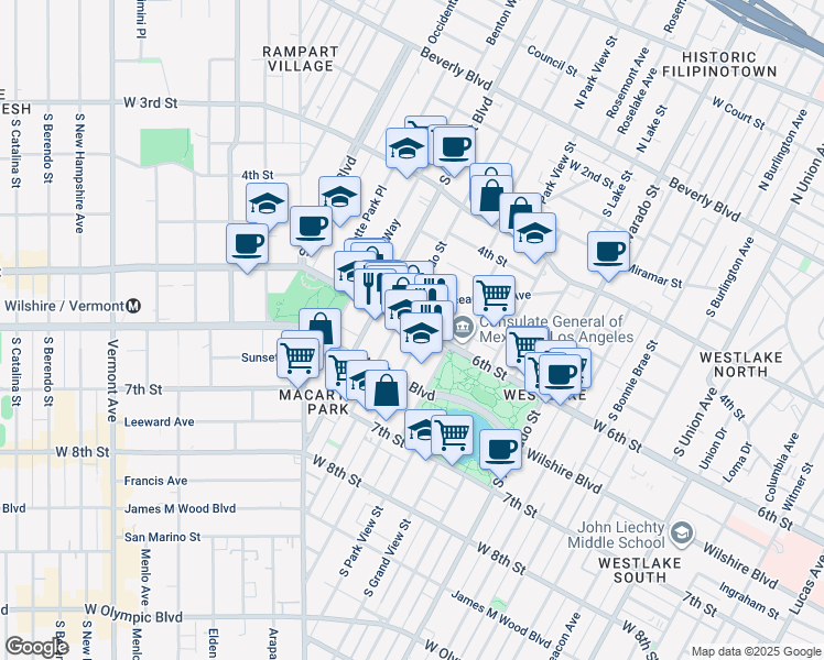 map of restaurants, bars, coffee shops, grocery stores, and more near in Los Angeles