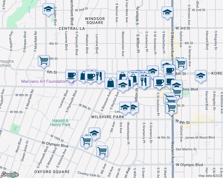 map of restaurants, bars, coffee shops, grocery stores, and more near in Los Angeles