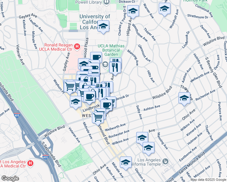 map of restaurants, bars, coffee shops, grocery stores, and more near 968 Hilgard Avenue in Los Angeles