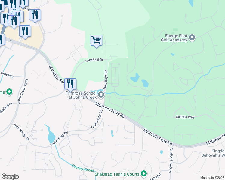 map of restaurants, bars, coffee shops, grocery stores, and more near 8240 Georgetown Circle in Suwanee