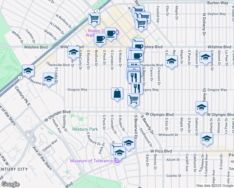 map of restaurants, bars, coffee shops, grocery stores, and more near in Beverly Hills