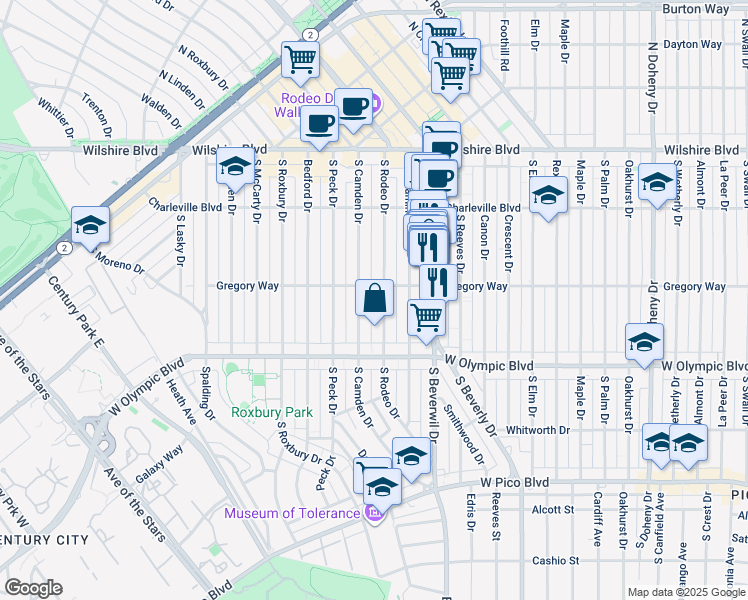 map of restaurants, bars, coffee shops, grocery stores, and more near 10910 Wellworth Avenue in Los Angeles