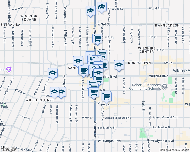 map of restaurants, bars, coffee shops, grocery stores, and more near in Los Angeles