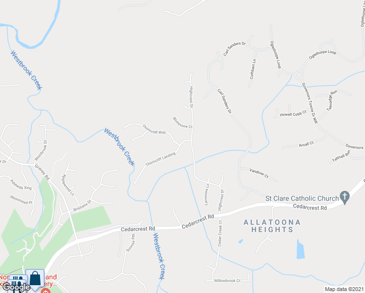 map of restaurants, bars, coffee shops, grocery stores, and more near 69 Thorncliff Landing in Acworth