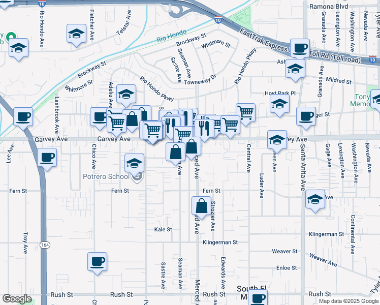map of restaurants, bars, coffee shops, grocery stores, and more near in El Monte