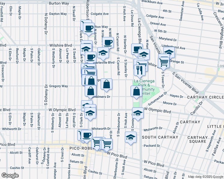 map of restaurants, bars, coffee shops, grocery stores, and more near 828 South Bedford Street in Los Angeles
