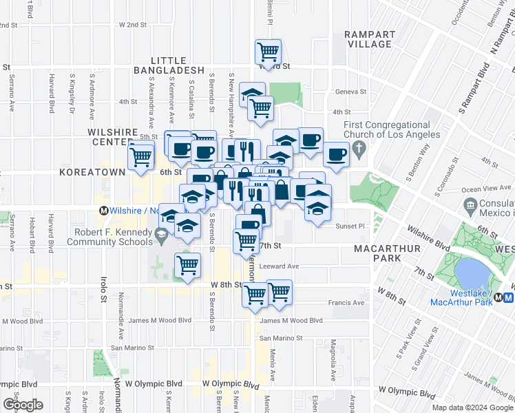 map of restaurants, bars, coffee shops, grocery stores, and more near in Los Angeles