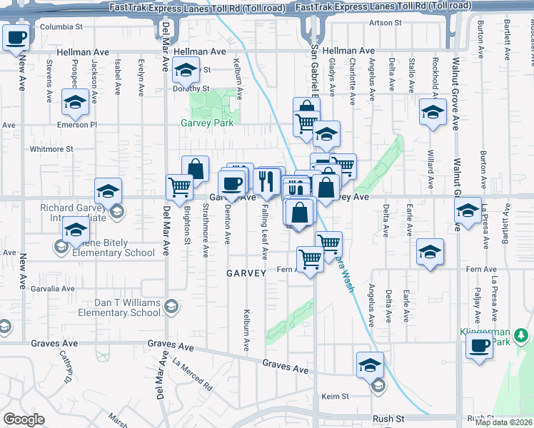 map of restaurants, bars, coffee shops, grocery stores, and more near 2736 Falling Leaf Avenue in Rosemead