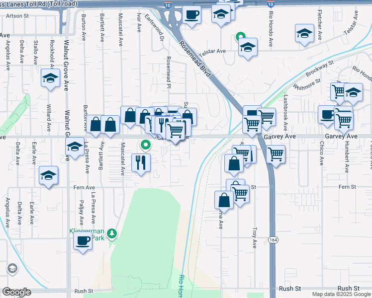 map of restaurants, bars, coffee shops, grocery stores, and more near 9042 Garvey Avenue in Rosemead