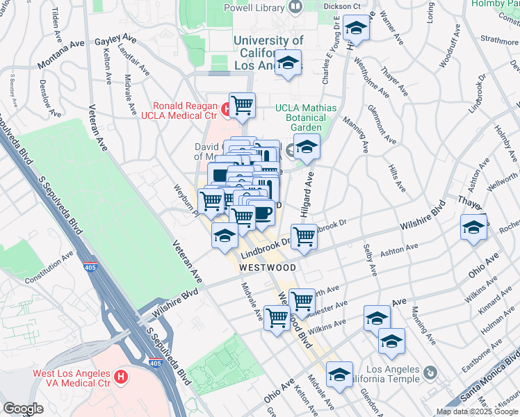 map of restaurants, bars, coffee shops, grocery stores, and more near 1041 Glendon Avenue in Los Angeles