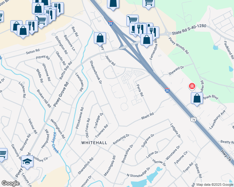 map of restaurants, bars, coffee shops, grocery stores, and more near 304 Tendrill Court in Columbia