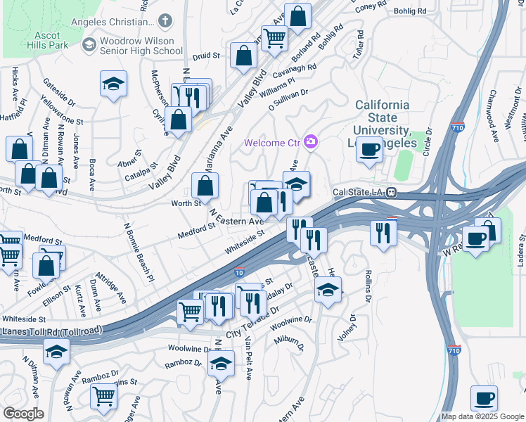 map of restaurants, bars, coffee shops, grocery stores, and more near 1814 Lansdowne Avenue in Los Angeles