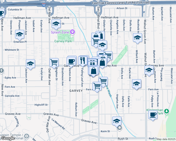 map of restaurants, bars, coffee shops, grocery stores, and more near 2741 Pine Street in Rosemead
