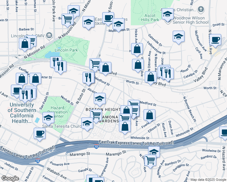 map of restaurants, bars, coffee shops, grocery stores, and more near 1670 1/2 Murchison Street in Los Angeles