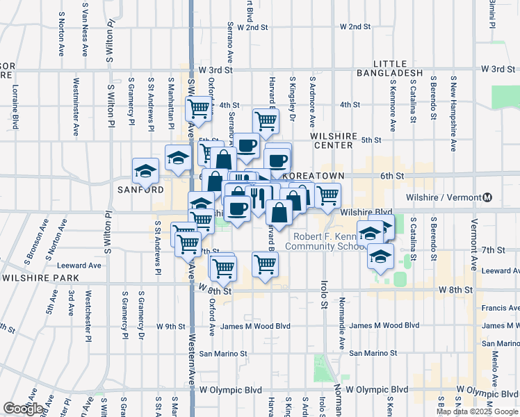 map of restaurants, bars, coffee shops, grocery stores, and more near in Los Angeles