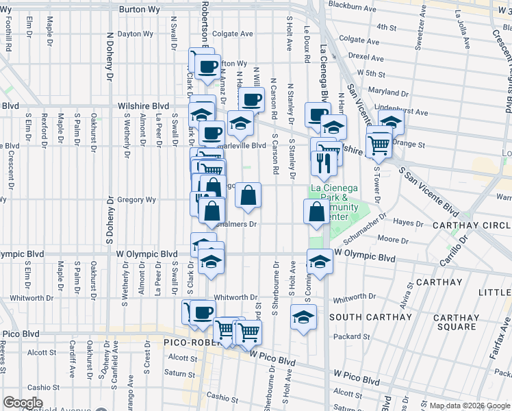 map of restaurants, bars, coffee shops, grocery stores, and more near 828 South Bedford Street in Los Angeles