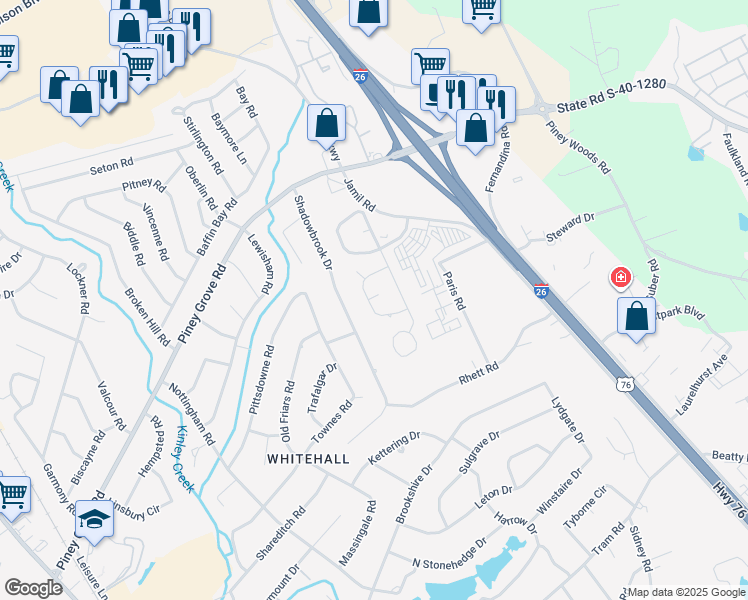map of restaurants, bars, coffee shops, grocery stores, and more near 304 Tendrill Court in Columbia