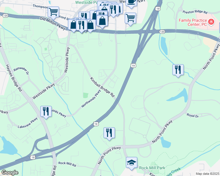 map of restaurants, bars, coffee shops, grocery stores, and more near 640 Hanlon Way in Alpharetta