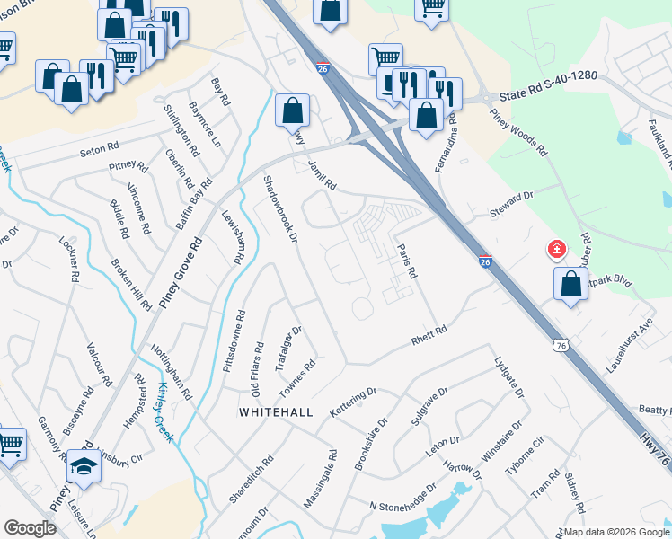 map of restaurants, bars, coffee shops, grocery stores, and more near 304 Tendrill Court in Columbia