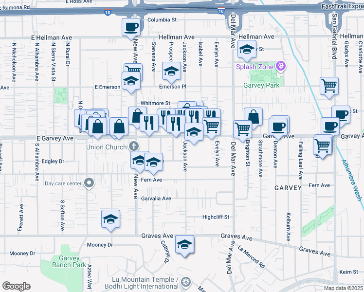 map of restaurants, bars, coffee shops, grocery stores, and more near 2739 Jackson Avenue in Rosemead