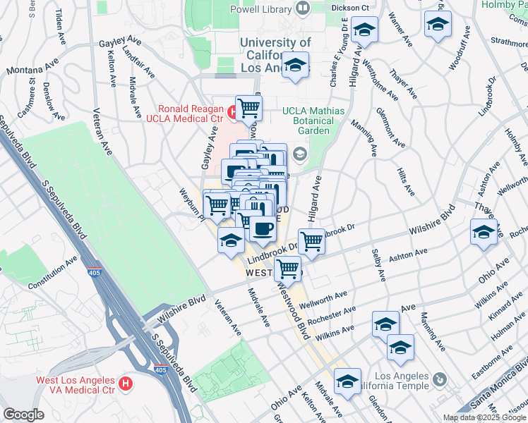 map of restaurants, bars, coffee shops, grocery stores, and more near 1040 Glendon Avenue in Los Angeles