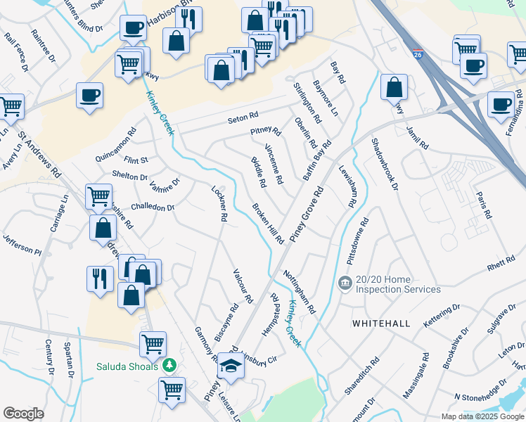 map of restaurants, bars, coffee shops, grocery stores, and more near 228 Broken Hill Road in Columbia