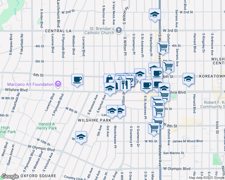 map of restaurants, bars, coffee shops, grocery stores, and more near in Los Angeles