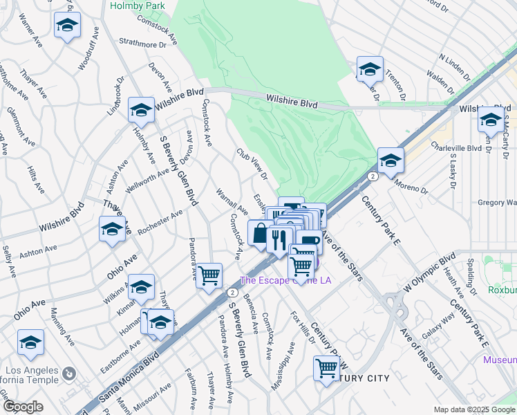 map of restaurants, bars, coffee shops, grocery stores, and more near 1563 Ensley Avenue in Los Angeles
