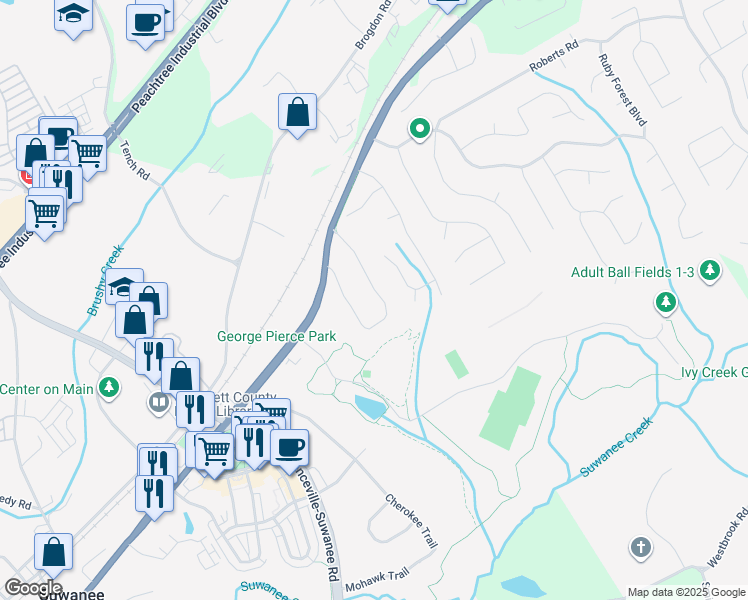 map of restaurants, bars, coffee shops, grocery stores, and more near 4024 Dollar Circle in Suwanee