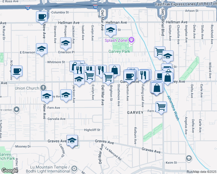 map of restaurants, bars, coffee shops, grocery stores, and more near 2730 Brighton Avenue in Rosemead