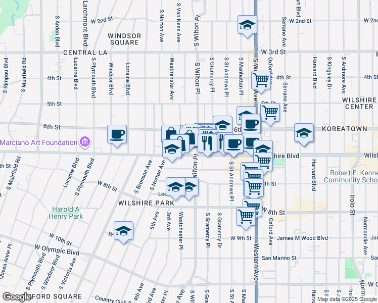 map of restaurants, bars, coffee shops, grocery stores, and more near in Los Angeles
