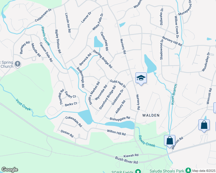 map of restaurants, bars, coffee shops, grocery stores, and more near 312 Wycombe Road in Columbia