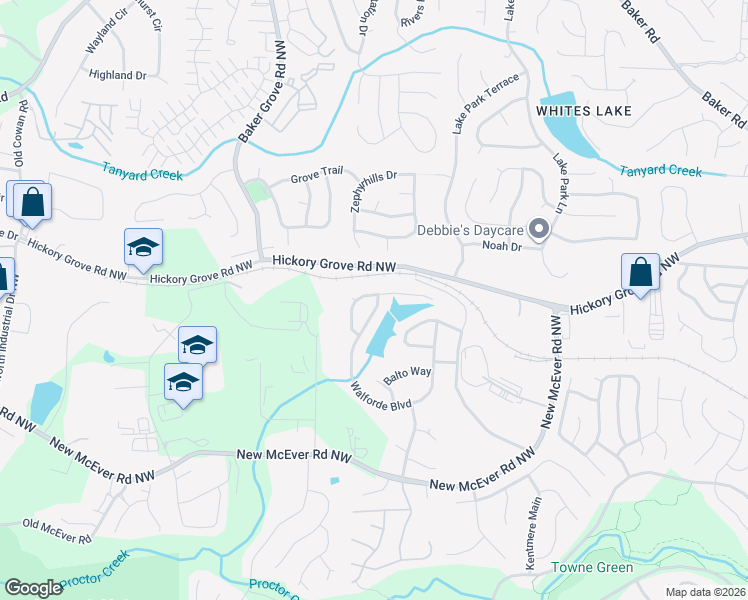 map of restaurants, bars, coffee shops, grocery stores, and more near 4419 Walforde Boulevard in Acworth