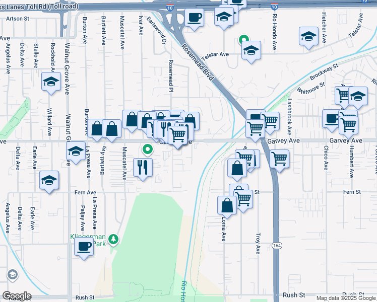 map of restaurants, bars, coffee shops, grocery stores, and more near 9040 Garvey Avenue in Rosemead