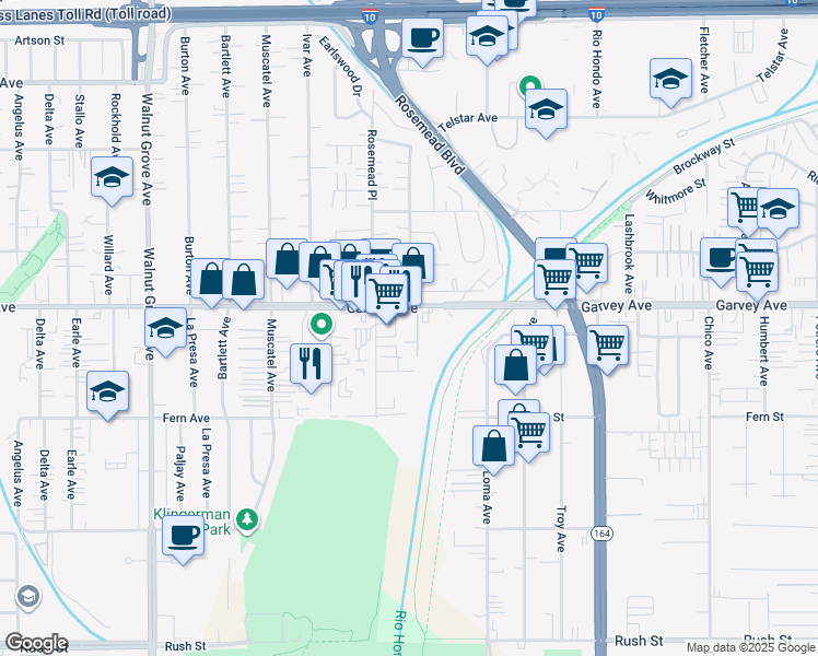 map of restaurants, bars, coffee shops, grocery stores, and more near 9040 Garvey Avenue in Rosemead