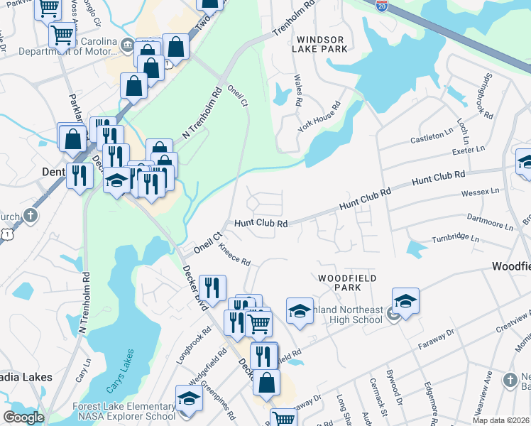map of restaurants, bars, coffee shops, grocery stores, and more near 38 Foxborough Road in Columbia