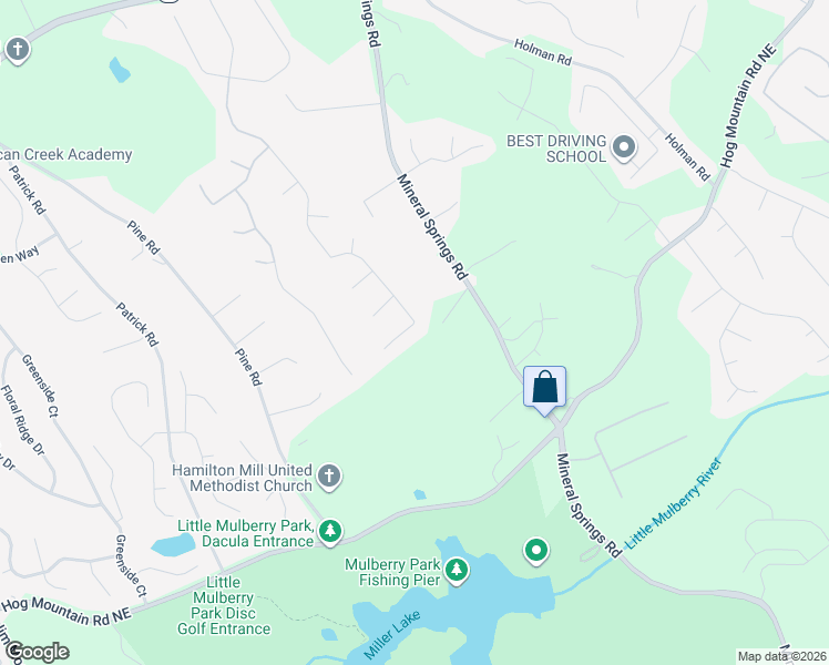 map of restaurants, bars, coffee shops, grocery stores, and more near 1635 Huntington Hill Trace Northeast in Buford